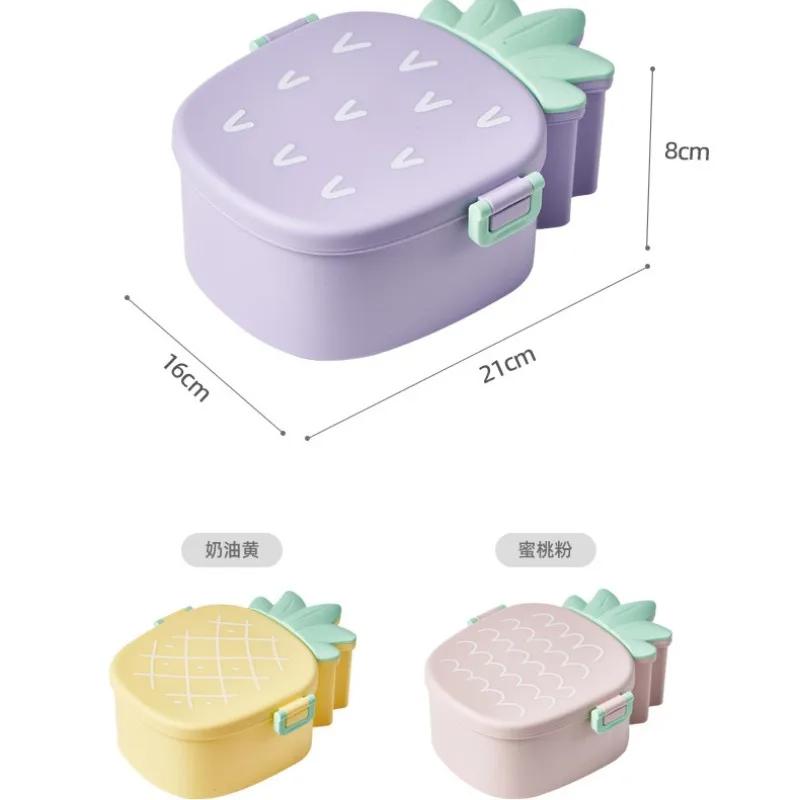 Lunch Box For Kids Cute Pineapple Shape Bento Box with Fork Spoon Snack Dessert Container Microwavable Food Case Portable Office