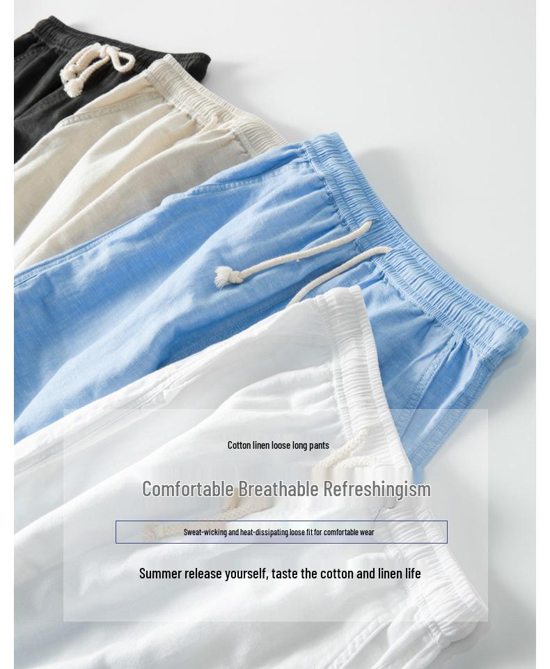 Men's Plus Size Cotton Linen Elastic Waist Trousers - Loose Straight Leg Summer Pants
