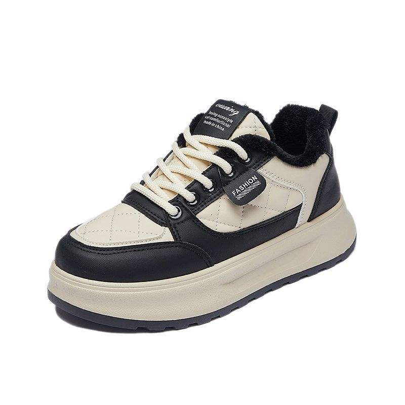 Флис черно-белые туфли на платформе панда женские 2025 новые зимние утолщенные теплые две хлопковые туфли универсальные повседневные белые туфли 35