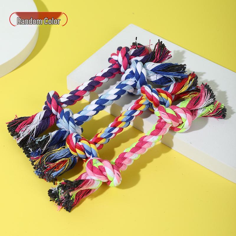 

Красочные хлопковые канаты для собак, устойчивые к жеванию: Прорезывание зубов Узелковые косички Double Knot Braided Cotton Rope 27CM