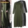 Fashion Autumn Winter Long Sleeve O-Neck Solid Color Print Casual Dresses