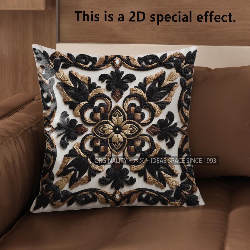 

2D Colorful Floral & Geometric Patterned Pattern Cushion Cover Suitable For Sofa Bedroom Car Pillow Cover 40x40cm