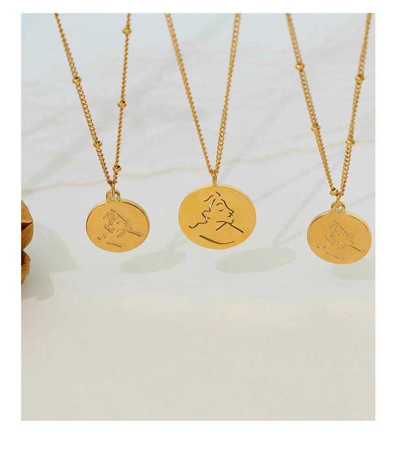 Korean Abstract Portrait Pendant Necklace - Gold Plated Titanium Steel