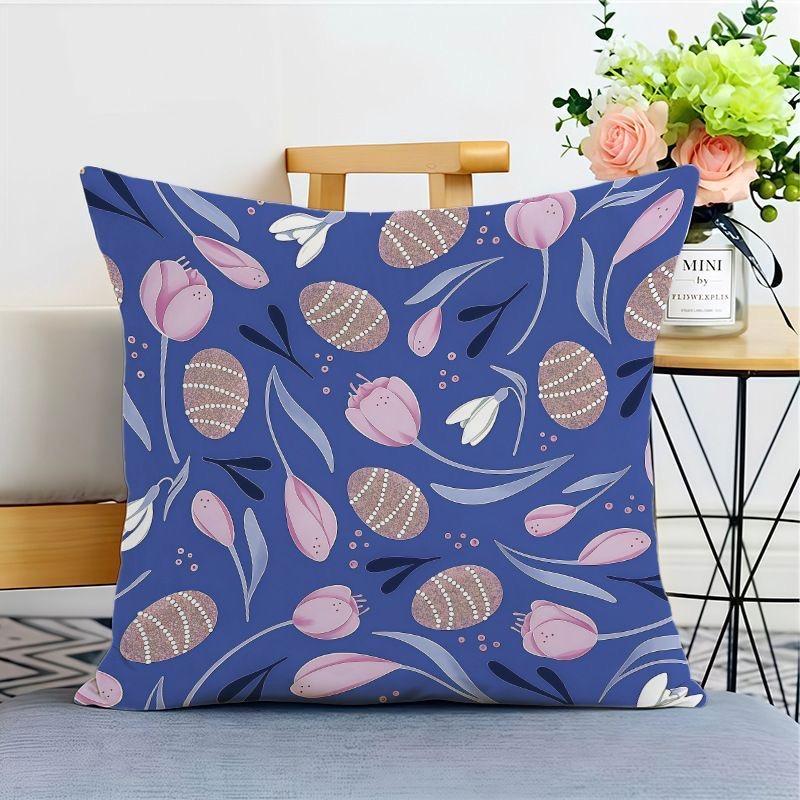 

Purple Pattern Pillow Cover Plant Geometric Sofa Living Room Cushion Cover Bedside Square Pillowcase Removable and Washable 45x45cm