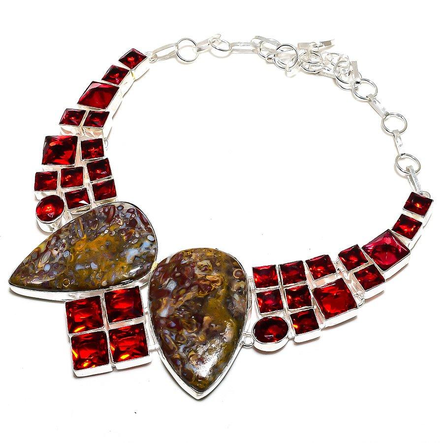 

Red Stick Stone, Garnet Gemstone 925 Sterling Silver Jewelry Necklace 18 SU-9810