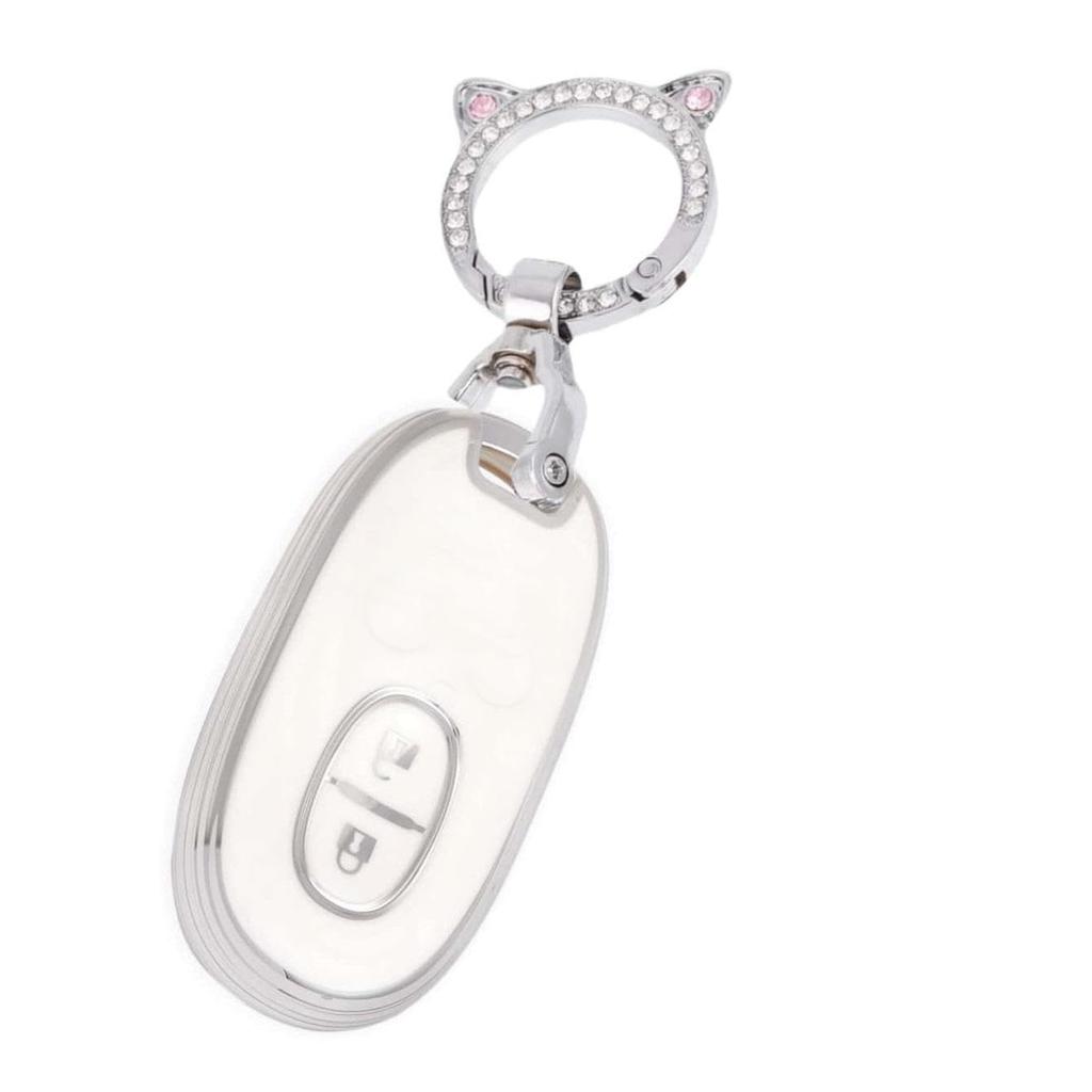 ZANEKO Alto Key Case for Suzuki Wagon Key Nissan Roox Smart Key Wagon and MR Wagon Keychain with Cute Cat Ears In Silver and White R, Cover, Case, R,