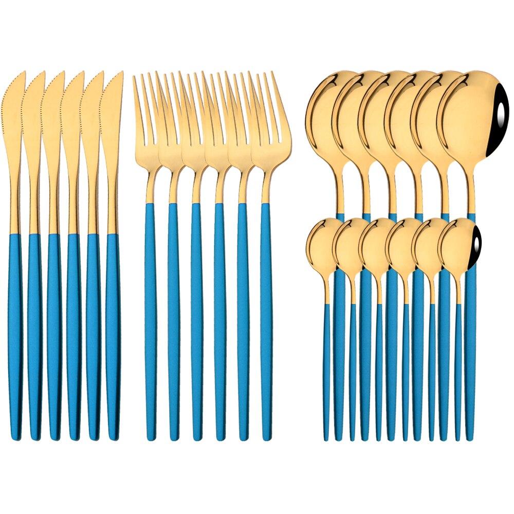 Neue 24 Teile/satz Besteck Set Edelstahl Geschirr Lila Gold Geschirr Messer Gabel Löffel Abendessen Besteck Küche Besteck