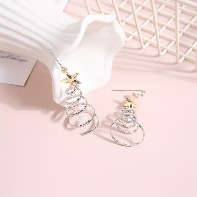 Christmas Series Simple Advanced Rotating Christmas Tree Star Pendant Earrings Women'S Creative Personalized Girl Gifts