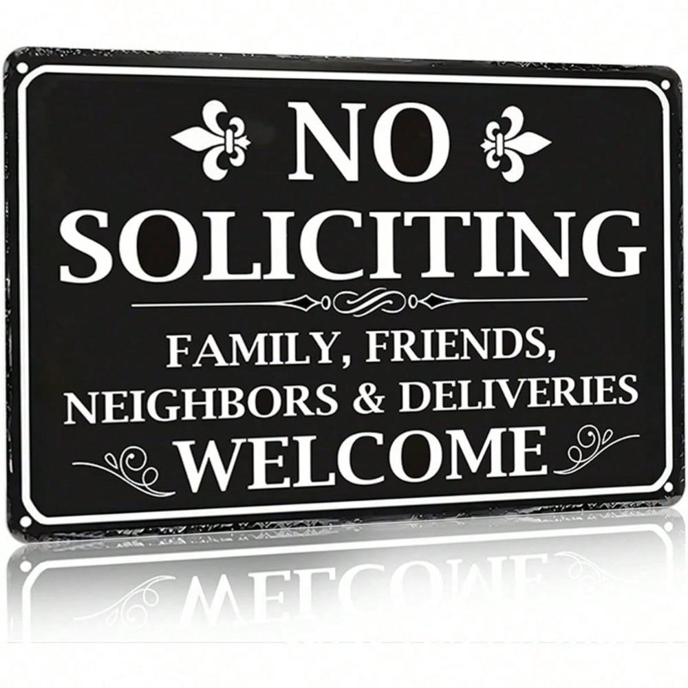 Vintage No Soliciting Metal Sign 8x12 Inch, Retro Porch & Yard Decor for Front Door, Sturdy Outdoor Plaque