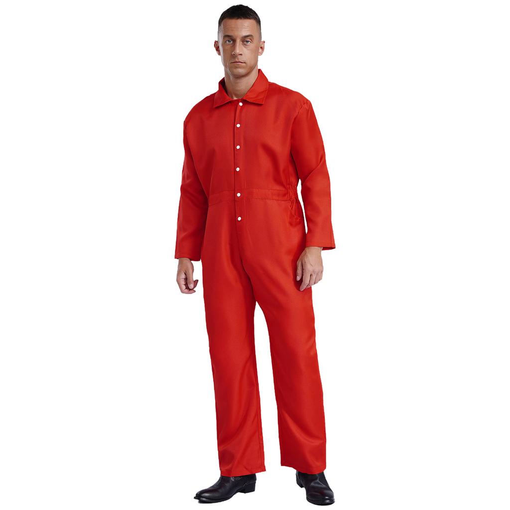Mens Wear Resistant Turn Down Collar Long Sleeve Button Up Work Coveralls Jumpsuit Uniforms