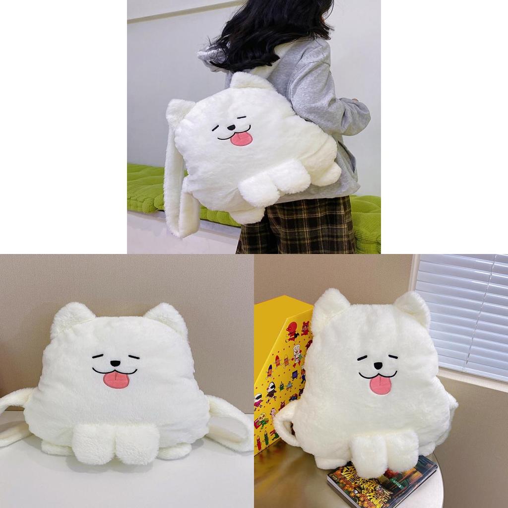 White Plush Dog Girl Backpack With Zipper Closure For Daily Use And Cute Style