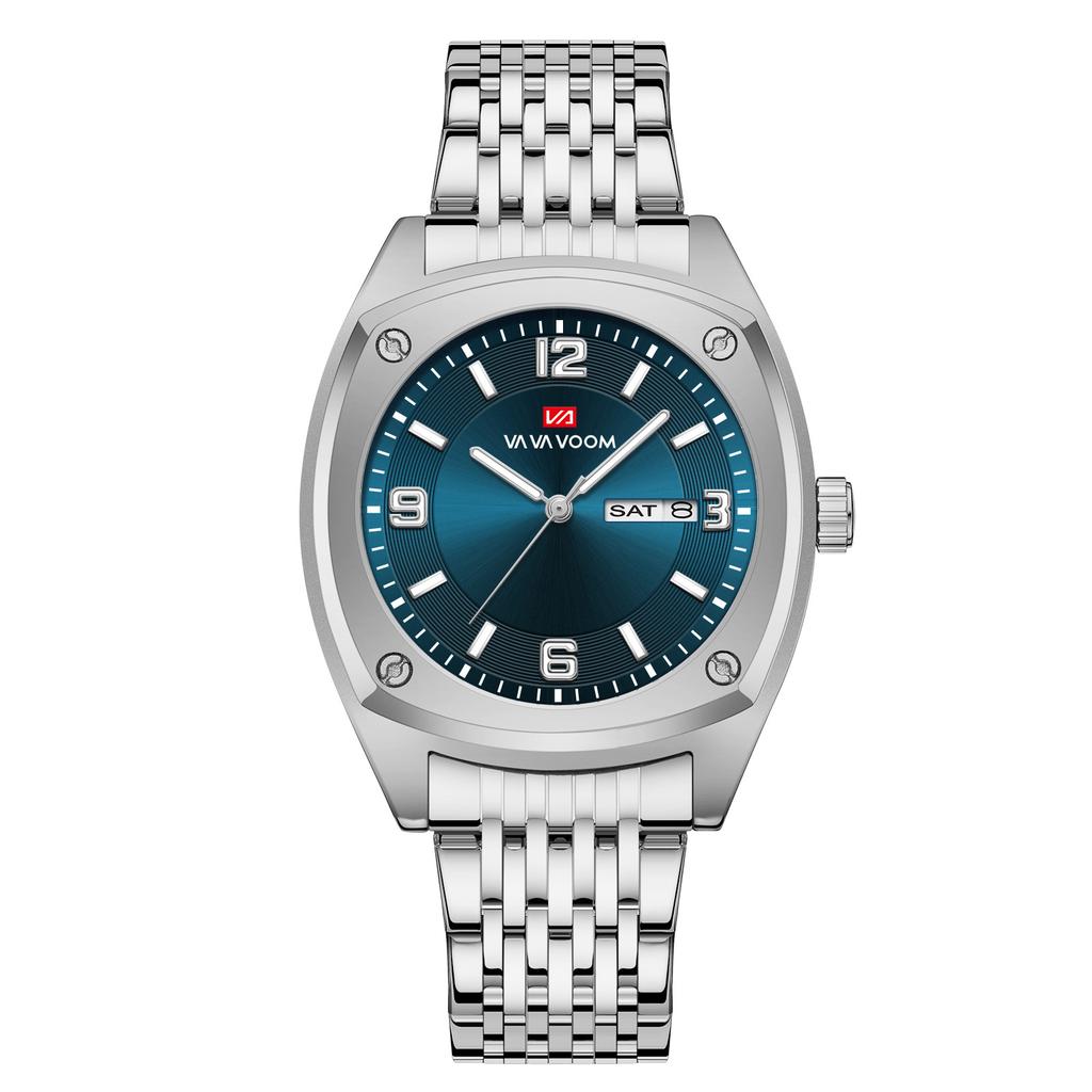 VA VA VOOM Dual Calendar Business Men's Watch Waterproof Luminous Quartz Steel Belt Watch