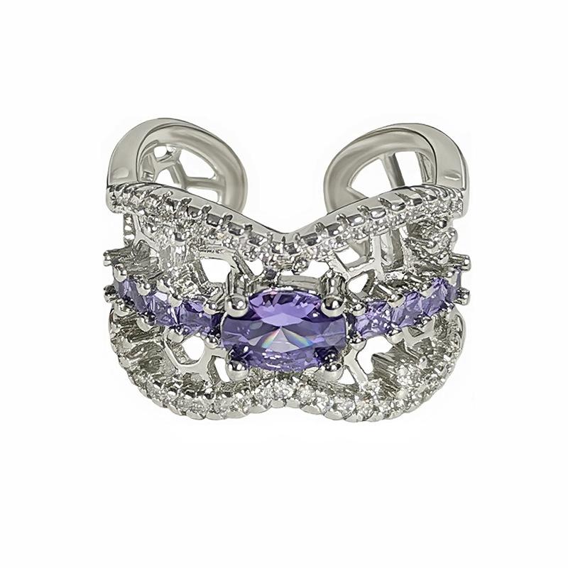 Super Fairy Retro Gothic Bow Purple Zir*****Pen Ring Niche High-End Stacking Wearing Personalized Ring Woman