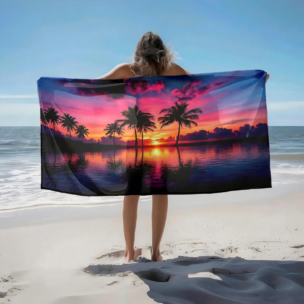 1pc Tropical Sunset Serenity 2D Printed Microfiber Beach Towel, Quick Dry Super Absorbent. Great for Beach, Pool