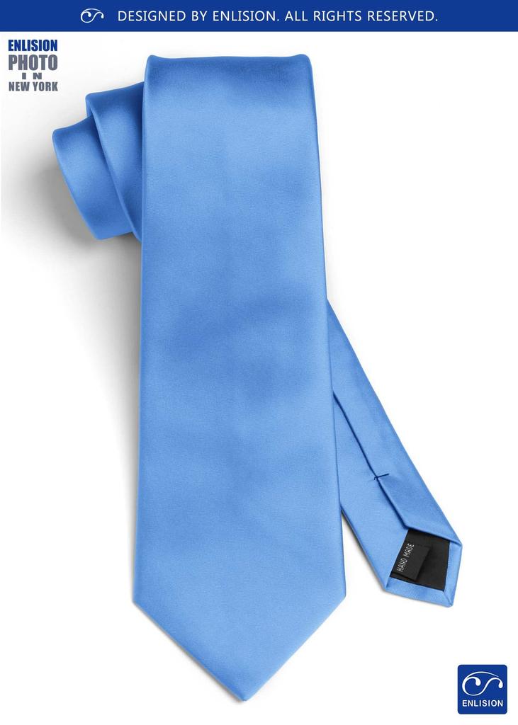 [Enlision] Men's Tie and Pocket Square, Blue, Business, Formal, Plain Silk, Men's, Wedding, Job Hunting, Stylish, Male EL-01