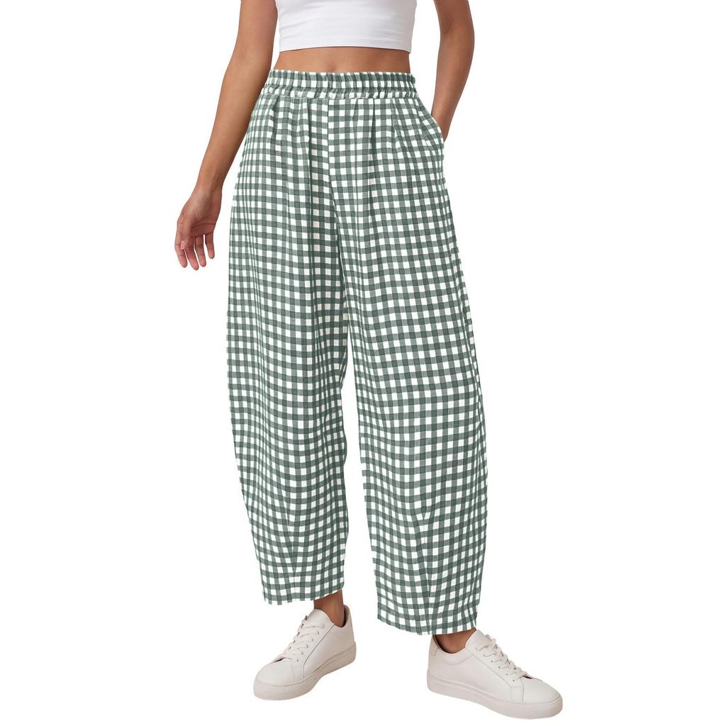 Pantalones Jogger de Cuadros para Mujer, Corte Holgado, Pierna Recta, Cintura Elástica y Bolsillos Laterales para Comodidad Casual
