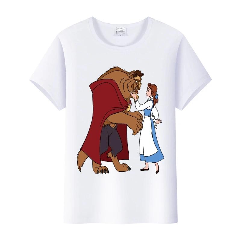 Cartoon Princess Summer Short Sleeve Tee Beauty and The Beast Tops Shirts T-Shirts Sweet Clothes Blouse Unisex