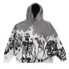 Felpa con cappuccio e zip teschio vintage da uomo Streetwear Stampa gotica Vestibilità ampia
