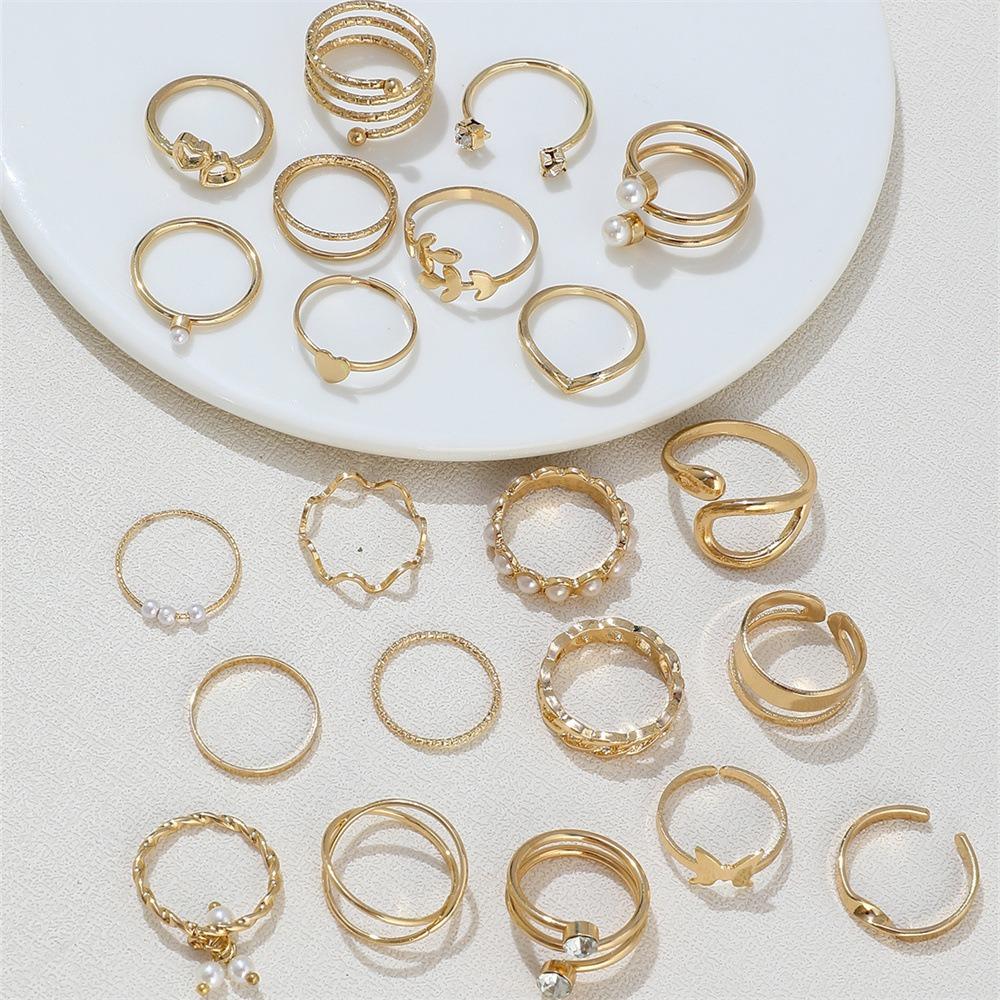 Gold/Silver Wave Joint Rings Set Alloy Love Chain Joint Ring 2024 Multi Style Ring Set Woman