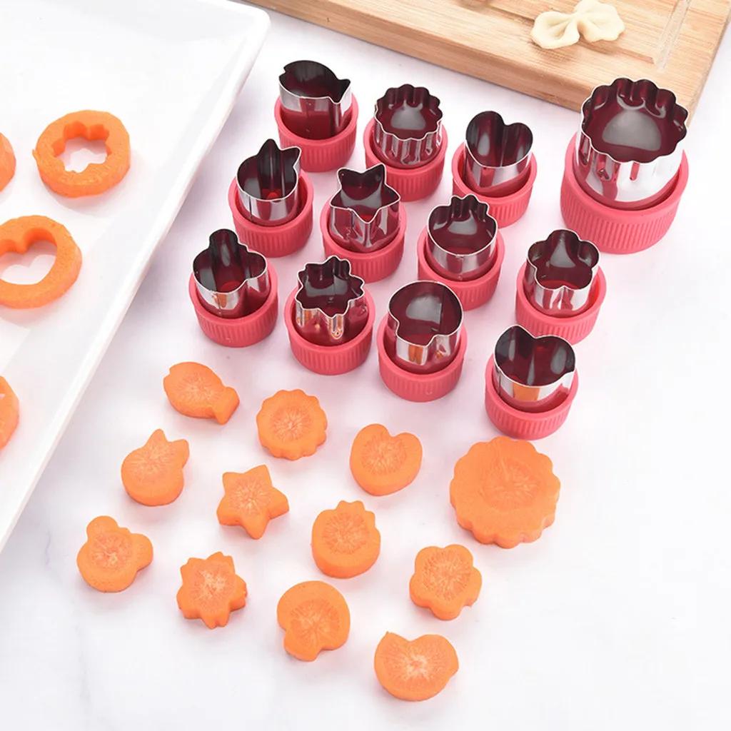 12Pcs Vegetable Fruit Cutter Star Shape Fondant Cake Cookie Plunger Mould Stainless Steel Mold Cutter Tools Kitchen Accessories