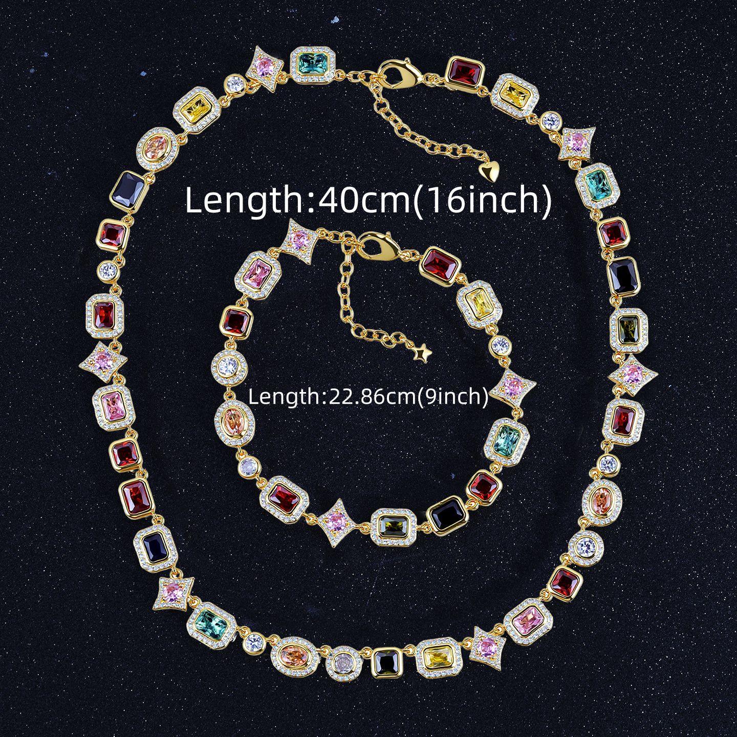 Hip Hop Dopaminfarbene Edelsteine Wind-Set Diamanten Geometrisch Verstellbare Damen Leichter Luxus Halskette Schmuck 9inch platin
