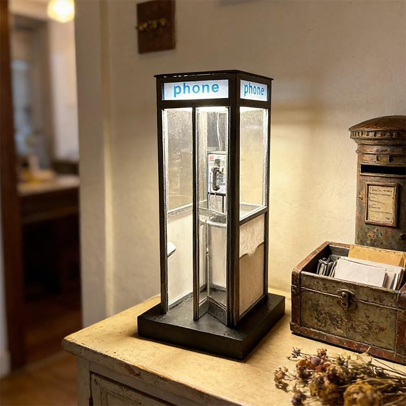 Retro Vintage Große Telefonzelle Lampe, Klassische Telefonzelle Tischlampe Mit Warmem LED-Licht, Telefonzelle Dekorative Nachtlampe
