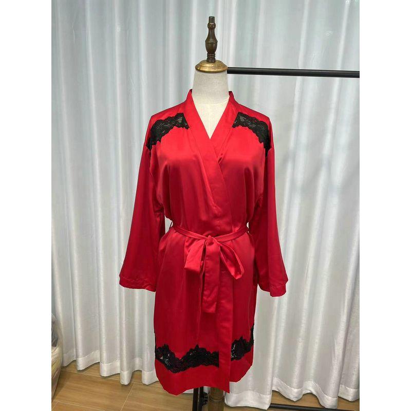 

Italian Ymamay French Home Lace Chinese Red Artificial Silk Dress Red Cardigan S/M