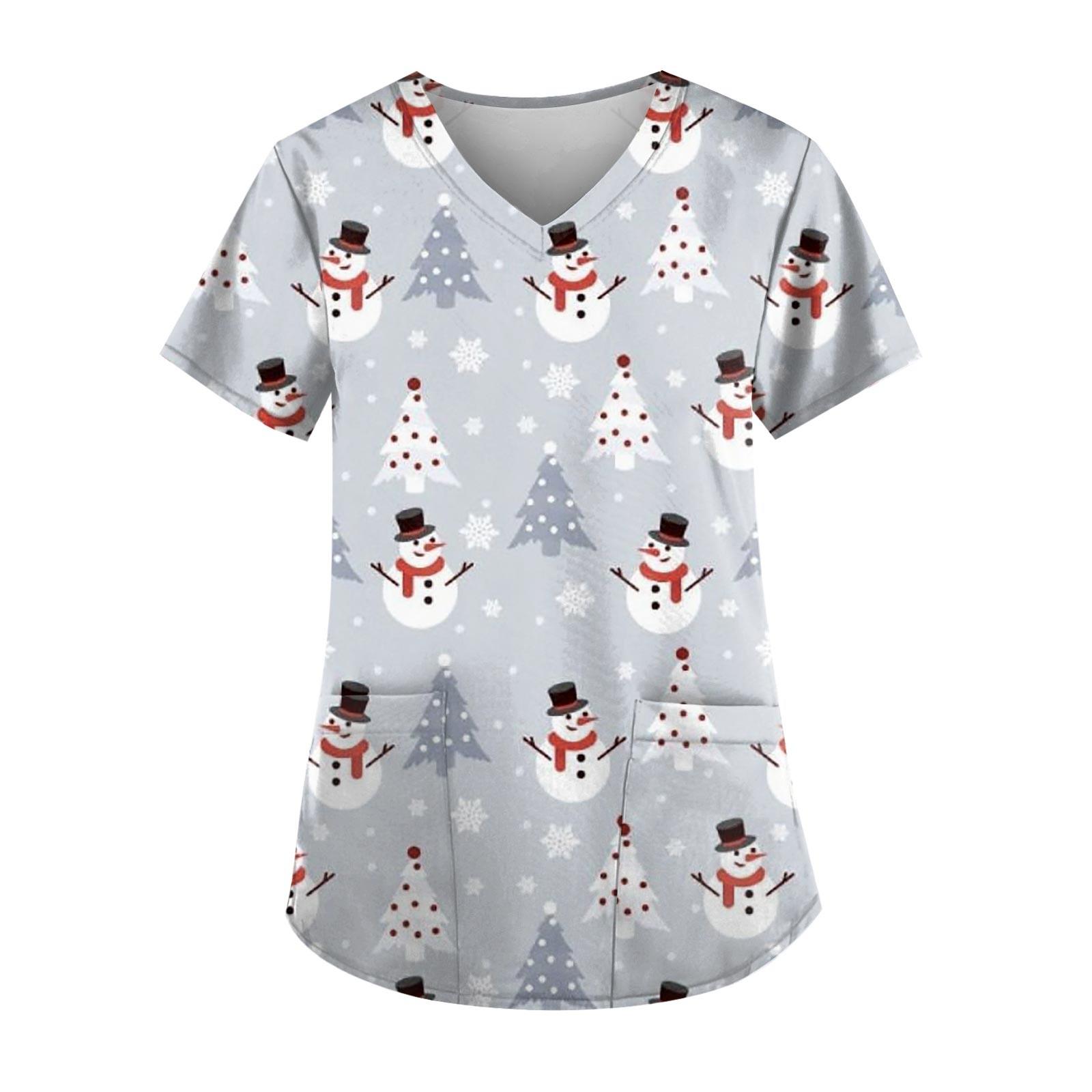 

Рождественский женский модный повседневный рождественский топ с v-образным вырезом и принтом, защитный рабочий костюм XL