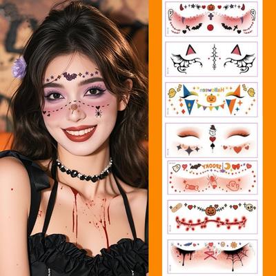 12 Stück Halloween Augen Tattoo Aufkleber Spinnennetz Geist Kürbis Fledermaus Muster Aufkleber für Festival Party Gesicht Augen Make-up