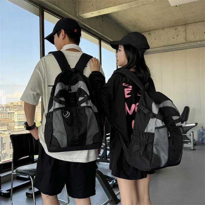 Women Men Lightweight Large Capacity School Outdoor Backpack Black Girl Casual Couple Shoulder Student Supply
