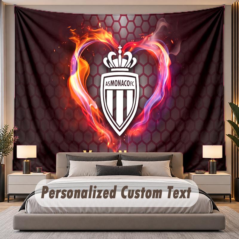 Custom Name Text Tapestry Monaco FC Personalized Polyester Wall Tapestry For Bedroom And Room