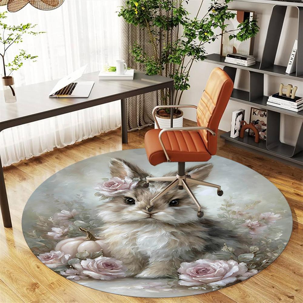1pc rabbit flowers Round Chair mat Area Rug - Non-Slip, Floor Mat for Office, Bedroom, and Indoor Decor-1002310