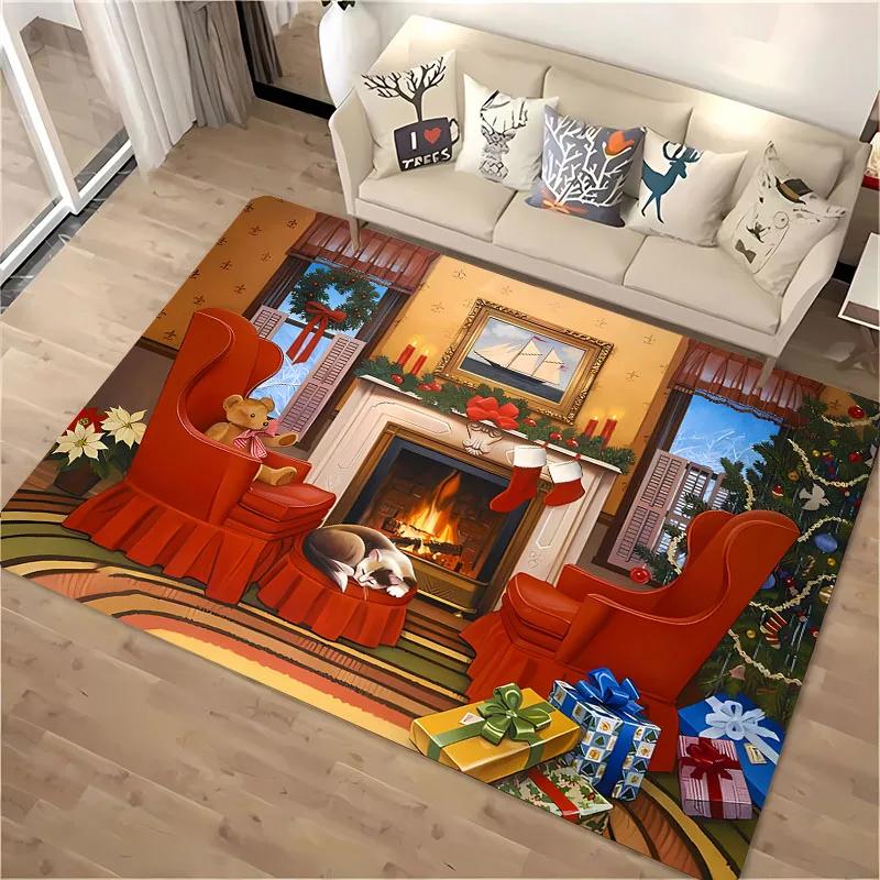 Warmful Christmas Dog Area Carpet, Rug for Living Room Bedroom Sofa Kitchen Doormat Decor,Kid's Non-slip Floor Mat New Year Gift