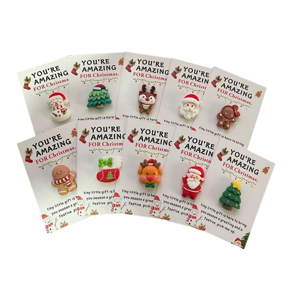 10pcs Christmas Mini Hug Cards with Resin Ornaments Santa Claus Socks Gingerbread Snowman Reindeer Patterns Christmas Gifts