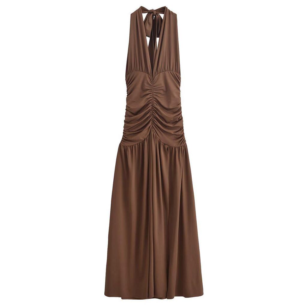 2024 Winter Women's European & American Style Halter Neck Waist-Hugging Dress