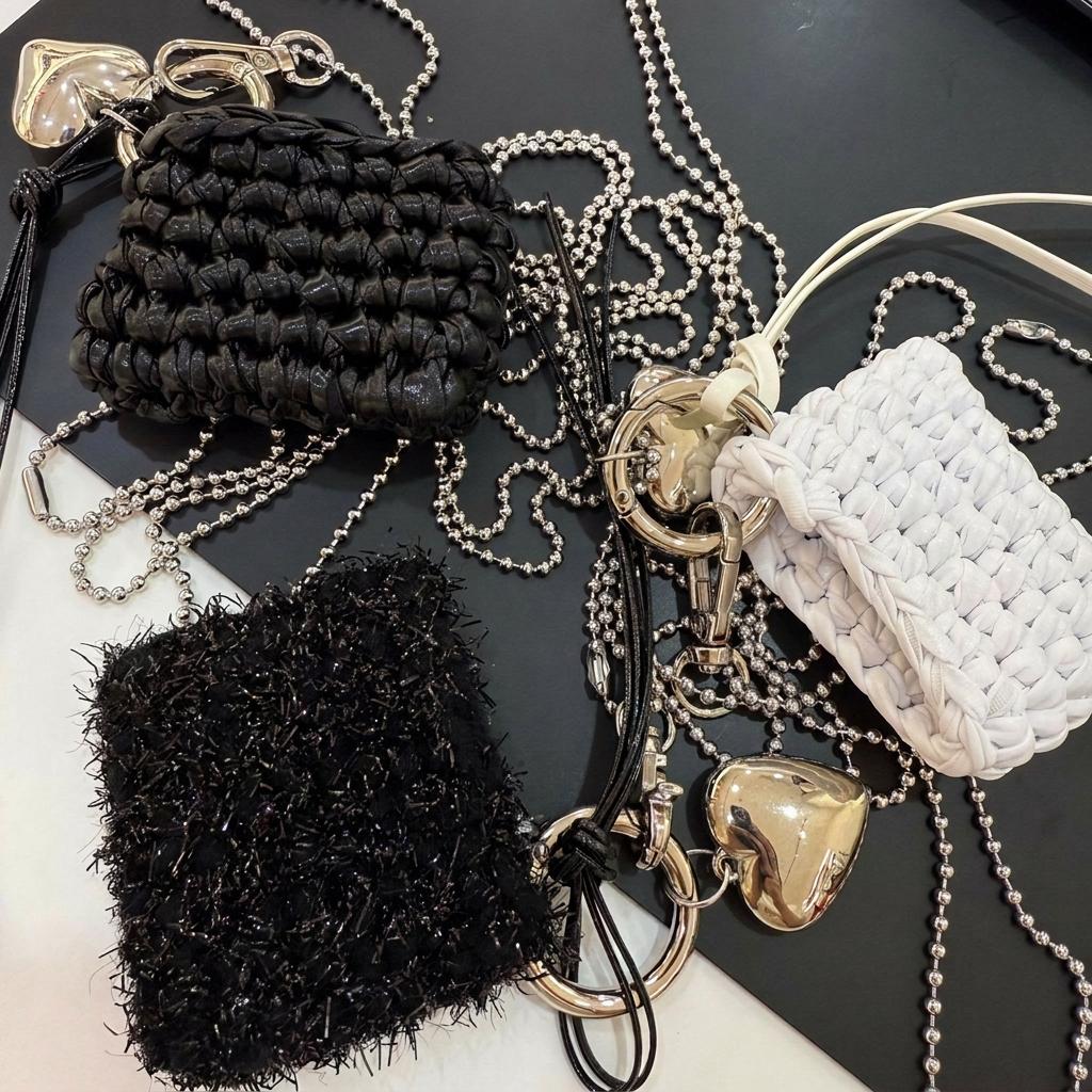 Neck Hanging Small Pouch Woven Wireless Earphone Bag Lipstick Storage Bag Mini Minimalist Coin Pouch For Dating Street Casual