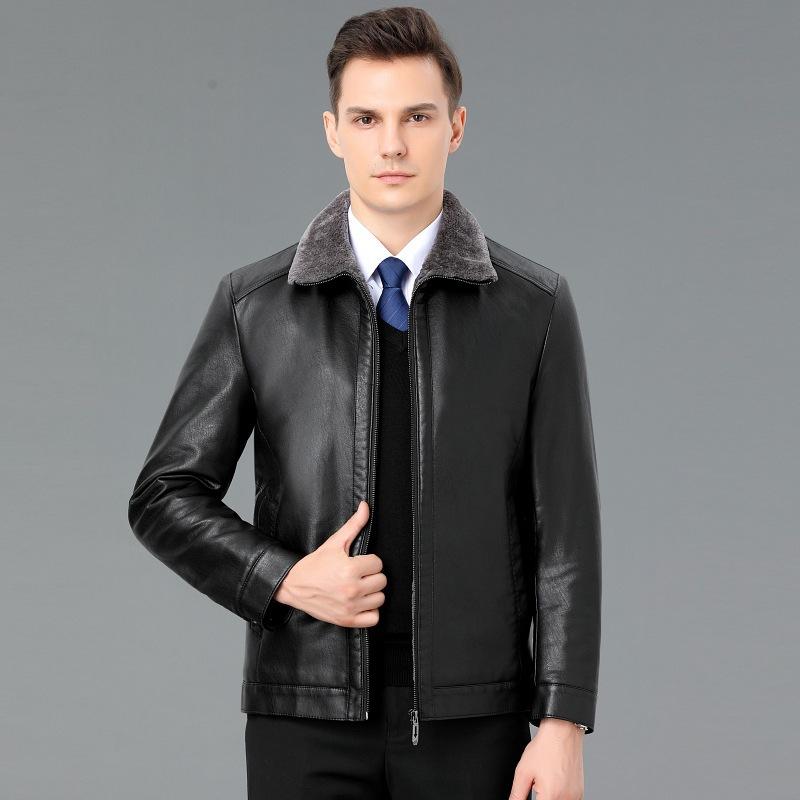 

Меховая цельная куртка из бархата для мужчин среднего возраста, утолщенная кожаная куртка для папы, короткая свободная кожаная куртка с лацканами для мужчин среднего и пожилого возраста 3XL