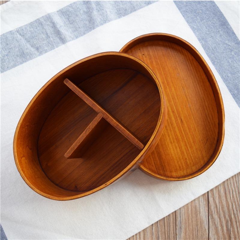 Scatola Bento Ovale in Legno Stile Giapponese - Contenitore Marrone per Pranzo Sushi per Adulti, Stoviglie in Legno Semplici e Creative, Ecologico