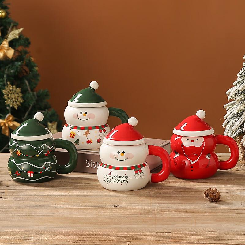 Cartoon Christmas Ceramic Mug with Lid and Spoon, 400ml