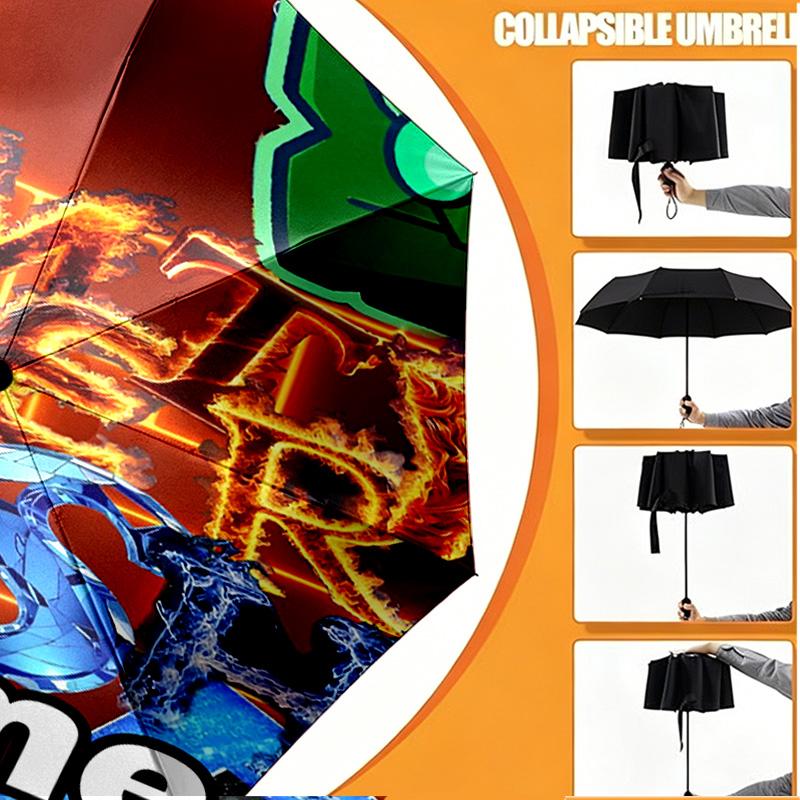 Custom Name Personalized Geometry Dash Print Umbrella, Auto Open Close, 8‑Rib Sturdy Frame, Commute Camping Hiking Use, Birthday Gift