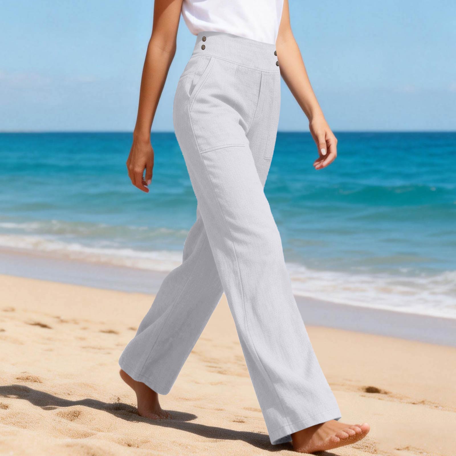 

Women s Casual And Fashionable Color Loose Pants With Pocketes L
