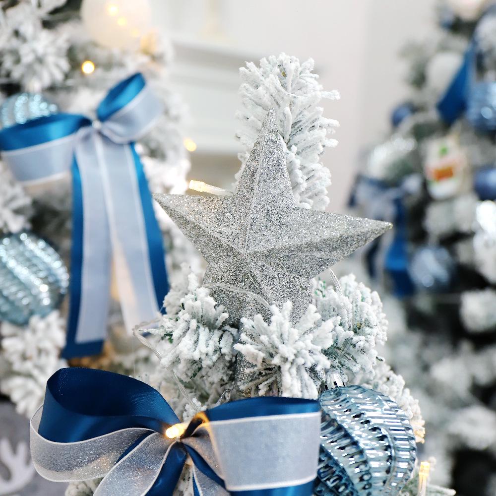 DIY Blue & White PVC Flocked Christmas Tree Set with Ornaments