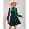 Samtkleid für Damen Winter Casual Hoher Hals Samt Einfarbig Schlanke Taille Kleid Herbst Winter Promi Partykleider