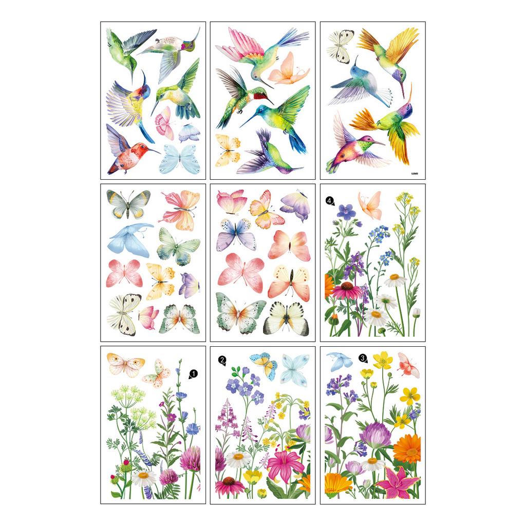 Jarní samolepky na okna Statické samolepky Ptáci na větvích s květinami a motýly pro skleněné dveře Domácí dekorace