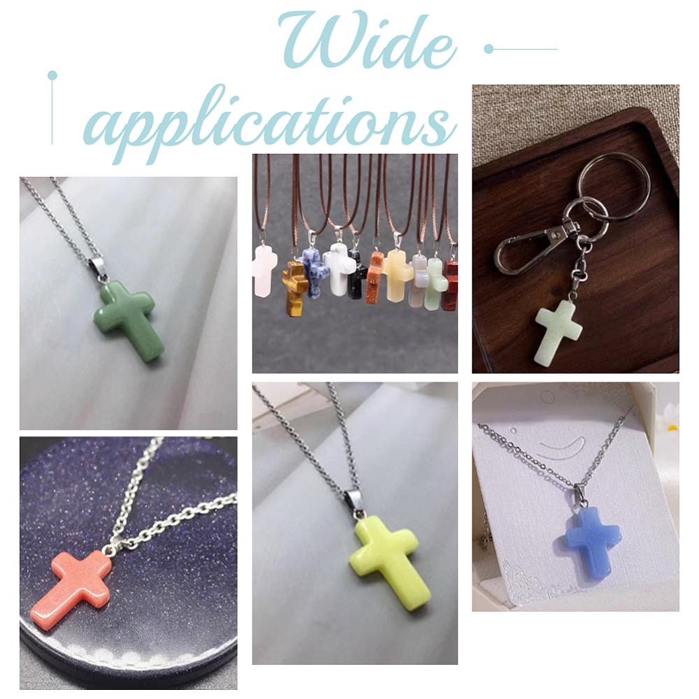 14Pcs 7 Styles Gemstone Cross Pendants with Stainless Steel Color Plated 201 Stainless Steel Snap on Bails Mixed Dyed and Undyed
