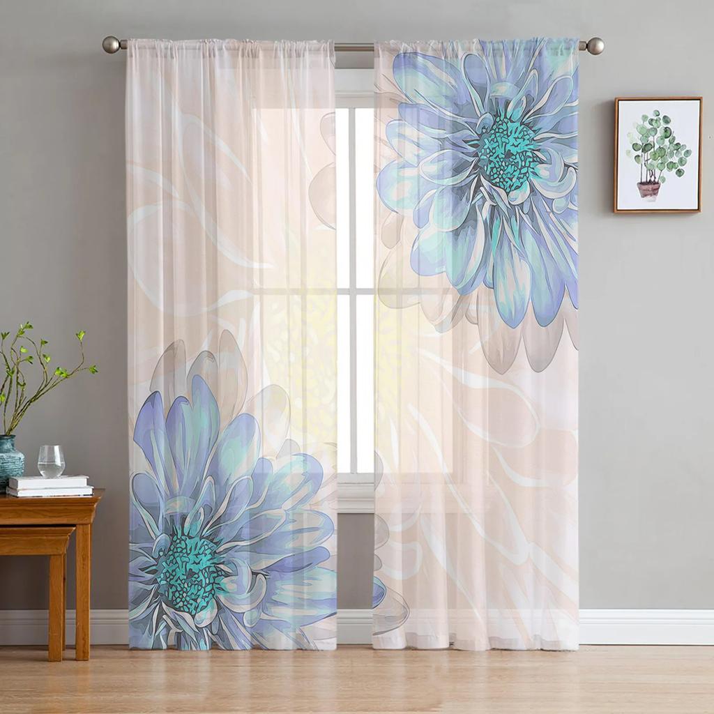 Dahlia Watercolor Flower Voile Curtains For Bedroom Tulle Window Curtain For Living Room Sheer Curtains Blinds Drapes