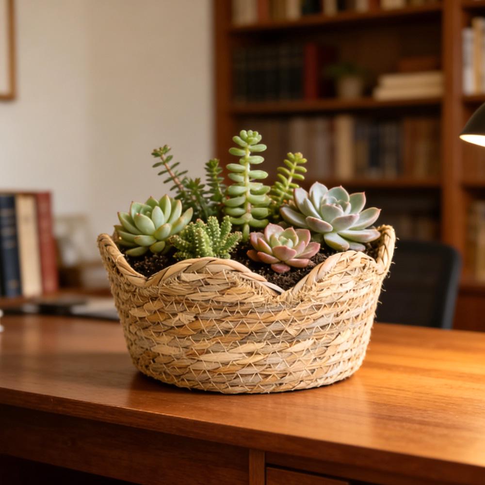 Natural Woven Straw Hanging Flower Pot Basket - Garden and Tea Room Storage Container