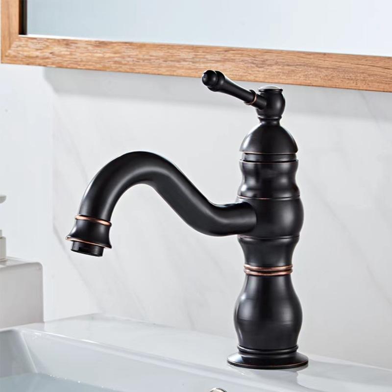 Antique Brass Basin Vessel Sink Faucet Deck Mounted Single Hole Cold Hot Water Mixer Tap Bathroom Basin Faucet Mixers Taps Black