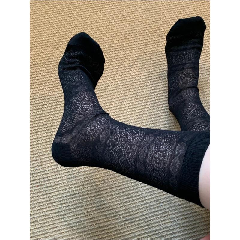 Spring and Summer Lightweight Plaid Stockings - Hollowed-out Mesh Breathable Mid-Calf Stockings - Retro Boneless Lace Stockings