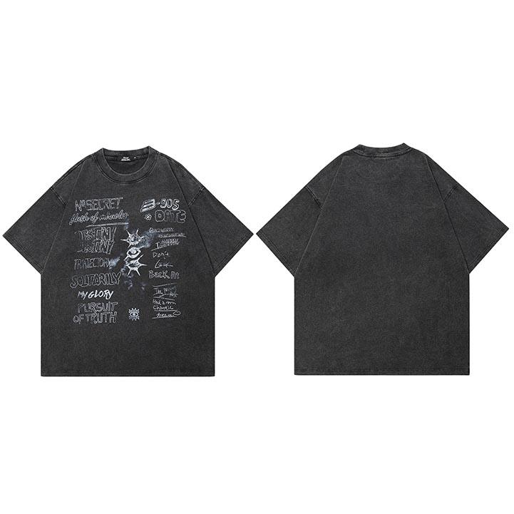 

Hip Hop Retro Washed Black TShirt Streetwear Vintage Graphic Eye Graffiti T Shirt Cotton Men Tshirt Unisex Tops Tees Dope S